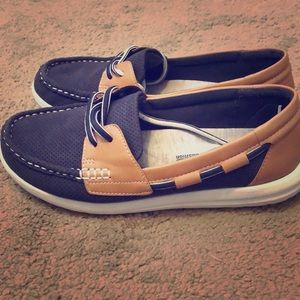Navy and Tan Clark cushioned Loafers
